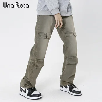Una Reta Уличная Одежда, Мужские джинсы, Новая Мужская одежда, хип-хоп Винтажные джинсовые брюки для стирки, брюки с карманами в стиле Харадзюку, Джинсы