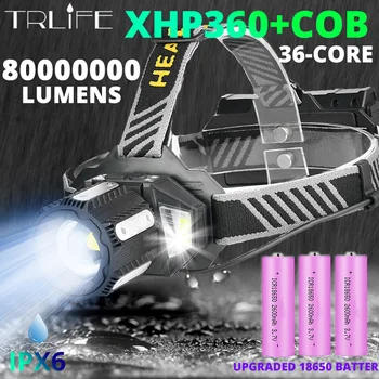 7000 М Мощный светодиодный Налобный фонарь XHP360 + COB 18650 USB Перезаряжаемый Фонарь Водонепроницаемый Zoom T6 Фонари Для Рыбалки, Бега, Кемпинга