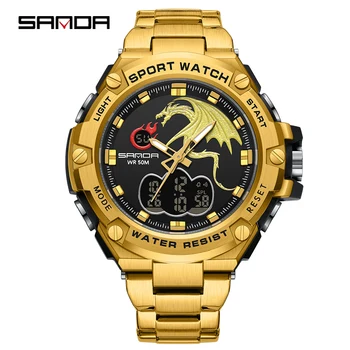 SANDA Брендовые Повседневные спортивные часы для мужчин, Модные кварцевые Электронные наручные часы с цифровым хронографом, светодиодные водонепроницаемые мужские часы Reloj