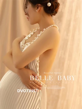 Dvotinst/ Женский реквизит для фотосъемки, платья для беременных, Сексуальное Белое платье с жемчугом для беременных, одежда для студийной фотосессии