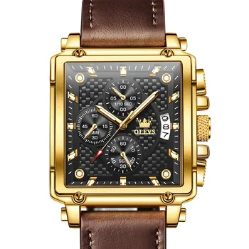 Оригинальные роскошные мужские часы OLEVS, квадратные кварцевые спортивные часы, кожаный ремешок, водонепроницаемые, модный наручный часы-коробка, часы