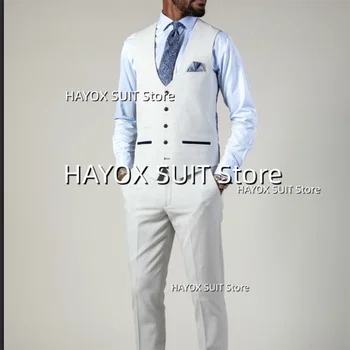 Мужской костюм-жилет, приталенный однобортный клетчатый жакет без рукавов, деловой деловой жилет для официальных собеседований