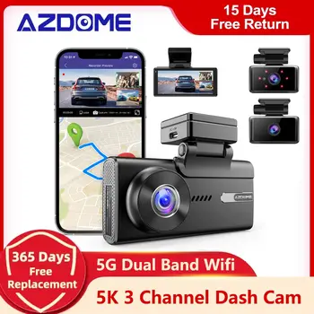 AZDOME M580 5K 3-Канальная Видеорегистраторная камера, Фронтальная Внутренняя задняя Трехсторонняя Автомобильная Видеорегистраторная камера, 4K + 1080P Встроенный GPS WiFi ИК Ночного видения