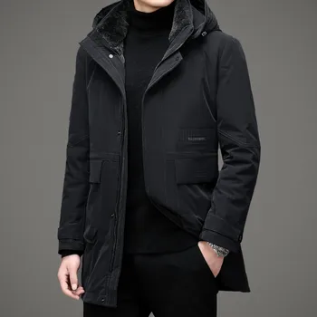 Мужская Теплая зимняя повседневная модная парка на 90% белом утином пуху Высшего качества С капюшоном, куртка со съемным вкладышем, мужская ветровка, пальто