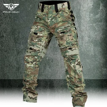 Тактические брюки Мужские с несколькими карманами, Камуфляжные тренировочные брюки для бега трусцой на открытом воздухе, износостойкие водонепроницаемые военные брюки-карго, Мужские