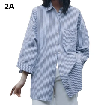 2ABA, новая повседневная рубашка в полоску с длинными рукавами, длинные пуговицы, лацканы, Свободная длинная рубашка