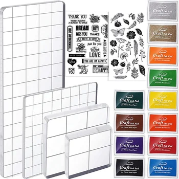 Акриловый блок из 18 частей, 2 прозрачных штампа с цветочным рисунком, для изготовления открыток для вырезок
