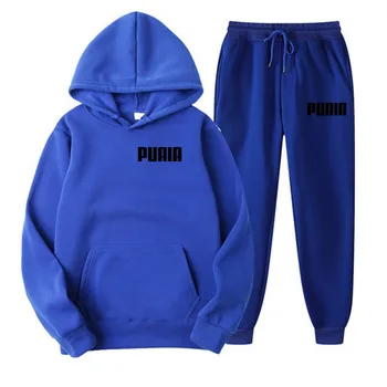 Новый мужской и женский комплект PUAIA, модная повседневная спортивная толстовка с капюшоном + брюки, комплект из 2 предметов