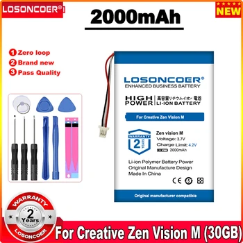 Аккумулятор LOSONCOER емкостью 2000 мАч для динамика Creative Zen Vision M BA20603R79914 DVP-HD0003 Batteries