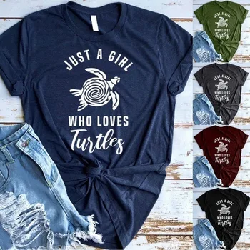 Just A Girl Love Футболка с Черепашьим Принтом, Женская Футболка с Коротким рукавом и Круглым Вырезом, Свободная Летняя Женская футболка, Топы Camisetas Mujer