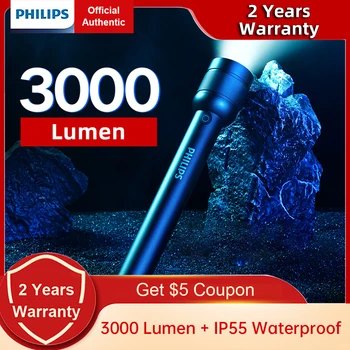 Philips SFL8468 Яркий фонарик на 3000 люмен с внутренней аккумуляторной батареей емкостью 6000 мАч, водонепроницаемый фонарь для кемпинга IP55