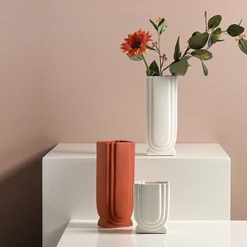 Высокая Прямая глазурованная керамическая ваза для домашней гостиной и комнаты для образцов Мягких декоративных украшений