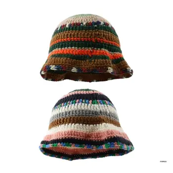 Сохраняющая тепло Женская вязаная крючком рыбацкая шапка в полоску, зимняя рыбацкая шапка для Свиданий