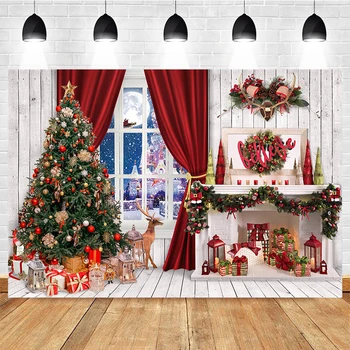 Рождественская елка, Реквизит для камина, Фон для фотосъемки, Белая Кирпичная стена, Окно, Снежный подарок, Декор, Детский портрет, Фон для фото
