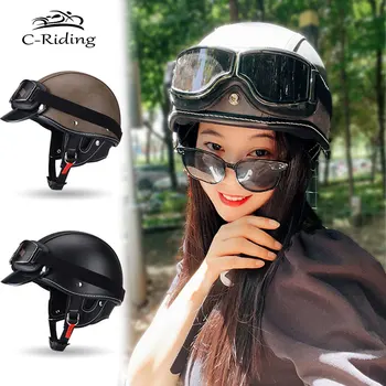 Мотоциклетный шлем, Мотоциклетное Каско, Ретро-шлем, Половина Лета, Шлем из искусственной кожи, Мужские И Женские Аксессуары для Мото