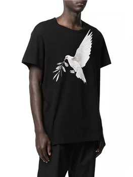 Футболка Y3 Dove Of Peace в темном стиле Унисекс с коротким рукавом, Футболки Yohji Yamamoto, Топы, Свободные футболки Оверсайз с круглым вырезом для, an