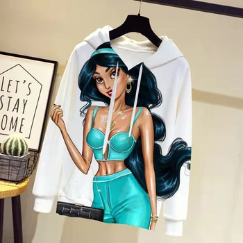 Принцесса Диснея Жасмин с 3D принтом, Весенне-осенний пуловер в стиле Хай-стрит, Модная женская толстовка Princess Jasmine