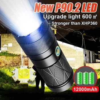 Новый светодиодный фонарик для Подзарядки, мощный фонарик с USB-зумом, тактическая вспышка, фонарь Дальнего действия, 12000 мАч, факел