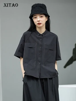 XITAO Simplicity, повседневная женская рубашка, Свободный Модный однотонный топ с коротким рукавом и отложным воротником, летняя новинка 2023 DMJ1937