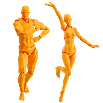 Манекен художника из 2 частей, болван, соединенный манекен, рисующий фигурки для фигурной модели, Мужской + женский набор (оранжевый)
