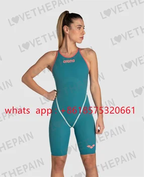 Женский купальник с открытой спиной, цельный, длиной до колен, для соревнований, для гоночных пловцов, технический костюм F1 Для триатлона, спортивные купальники