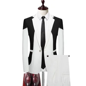 Модный костюм сращивания, 2 предмета, черный, Белый, мужской Деловой костюм для Свадьбы, выпускного вечера, Светской вечеринки, Мужские приталенные блейзеры и брюки