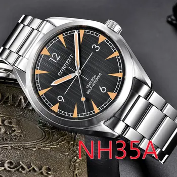 41 мм Роскошные брендовые мужские часы Corgeut со стальным ремешком, Автоматические спортивные часы Miyota, черный циферблат, желтые стрелки, механические мужские