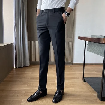 Мужские брюки для официального делового костюма, черные/серые/темно-синие/винно-красные Мужские простые брюки, Размер 28-42
