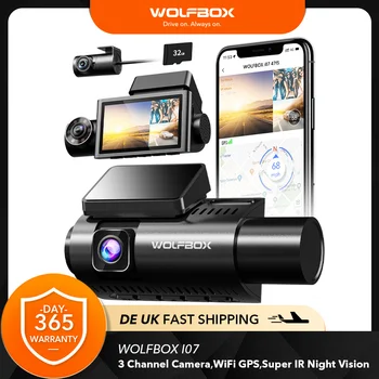 WOLFBOX I07 Dash Cam 3-Канальная Видеорегистраторная камера для автомобиля Спереди и сзади 4K Dash Камера с GPS WiFi Автомобильный Видеорегистратор для 170 FOV WDR