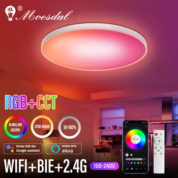 WIFI Умный светодиодный потолочный светильник 48 Вт RGBCCT с приложением дистанционного управления с регулируемой яркостью и синхронизацией музыки для спальни, гостиной, игровой комнаты