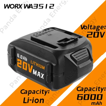 Литий-ионный аккумулятор 20V 6.0Ah для Worx 20V Аккумулятор WA3578 WA3520 WA3525 для Worx WG151s WG155s WG251s Сменный Аккумулятор Worx