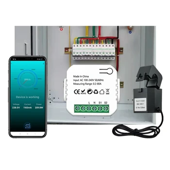 Счетчик энергии Tuya Smart Zigbee 80A С зажимом App Monitor кВтч Напряжение Ток Потребляемая мощность 110 В 240 В