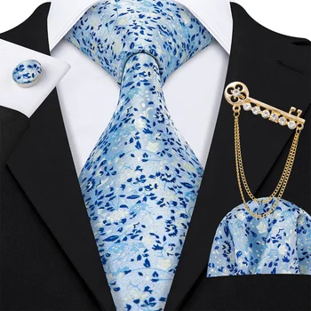 Светло-голубой мужской галстук с цветочным рисунком, Шелковые карманные квадратные запонки, набор классических жаккардовых костюмных галстуков для деловой вечеринки Barry.Дизайнер Wang