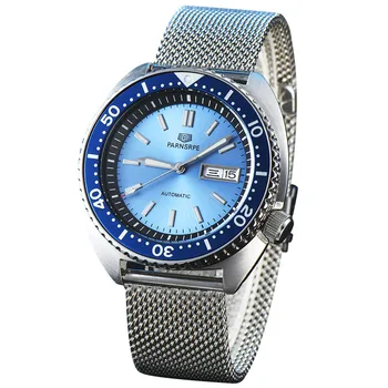 Мужские часы PARNSRPE Diver Burst светло-голубой Циферблат Сапфировое стекло Японский механизм NH36 Индикатор недели и даты