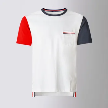 Футболка TB THOM с короткими рукавами, Мужская футболка в стиле колледжа контрастного цвета, Дизайнерские топы Высокого качества, Модная брендовая Нижняя футболка TB