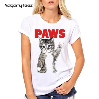 Женская футболка с принтом кошачьих лап, модная футболка, летние повседневные топы, женские футболки с коротким рукавом, забавные футболки для милых девочек, топы