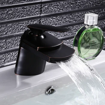 Уникальный хит продаж, Дизайнерский водопад с одной ручкой, Черный Бронзовый смеситель для раковины, кран для горячей и холодной воды в ванной