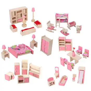 Миниатюрный набор мебели для кукольного домика 1: 12, деревянная имитационная мебель, аксессуары для кукольного домика, подарок для детей