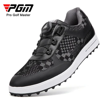 Мужская Обувь для гольфа PGM, Шнурки с ручкой, Нескользящие, Водонепроницаемая Мужская спортивная обувь, Черные Кроссовки XZ224