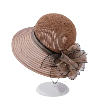Женская Летняя Солнцезащитная шляпа из Органзы с широкими полями, Модная Солнцезащитная шляпа с Цветочным Рисунком, Пляжная шляпа для отдыха
