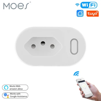 Умная розетка MOES Tuya 10A/16A Бразильского стандарта с монитором питания, приложение Smart Life WiFi Smart Socket Работает для Google Home, Alexa