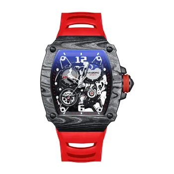 HANBORO полностью автоматические мужские часы для винных бочек из углеродного волокна, модные водонепроницаемые полые модные мужские часы