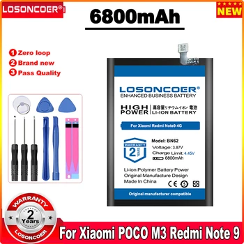 LOSONCOER BN62 6800 мАч Аккумулятор Для Xiaomi Redmi Note9 Note 9 4G POCO M3 Аккумулятор