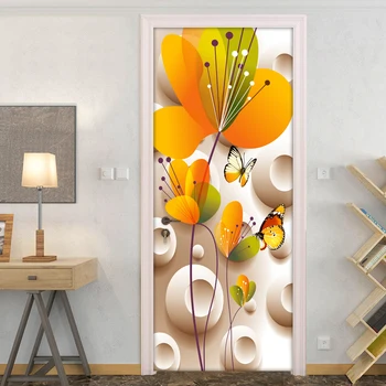 3D Стереоскопическая Бабочка Цветок, Украшение гостиной, спальни, Наклейка на дверь, Современные водонепроницаемые обои из ПВХ, наклейки на стены
