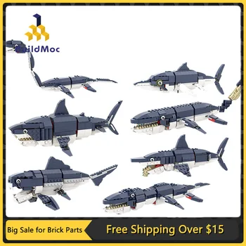 MOC Shark Set Модель 56298 Доисторические морские существа Строительные блоки Кирпичи, совместимые с океанскими рыбками Игрушки для детей в подарок