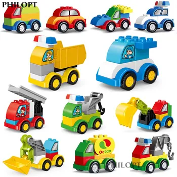 Строительные блоки, Экскаваторы, Игрушечный автомобиль с прицепом, детские развивающие игрушки, совместимые с блоками для творчества с крупными частицами