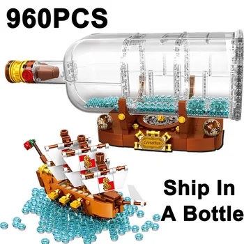 960 шт., один корабль, лодка в бутылке, идея дрейфа, строительные блоки, 21313 Кирпичей, фигурки, развивающие игрушки для мальчиков и девочек