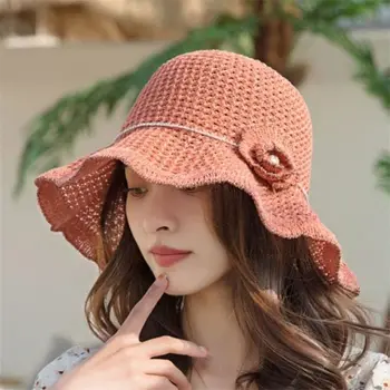 Женская шляпа Рыбака с Цветочным Рисунком, модная солнцезащитная шляпа с волнистым краем, женская панама, вязаная крючком, Рыболовные шляпы