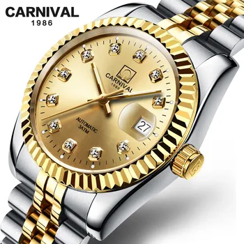 Швейцарские карнавальные Роскошные Брендовые автоматические механические женские часы Сапфир 18-каратное золото Бриллиант Водонепроницаемые светящиеся часы C8205