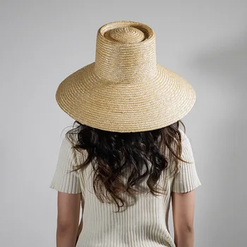 202303-hh5232A прямая поставка, летняя праздничная модная пляжная кепка с широкими полями из натуральной соломы, модная модель, кепка-ведро, женская рыбацкая шляпа